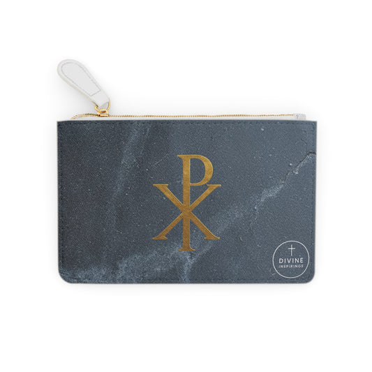 “Divine Seal” | Women’s Mini Clutch in Granite – Gold Chi Rho Elegance