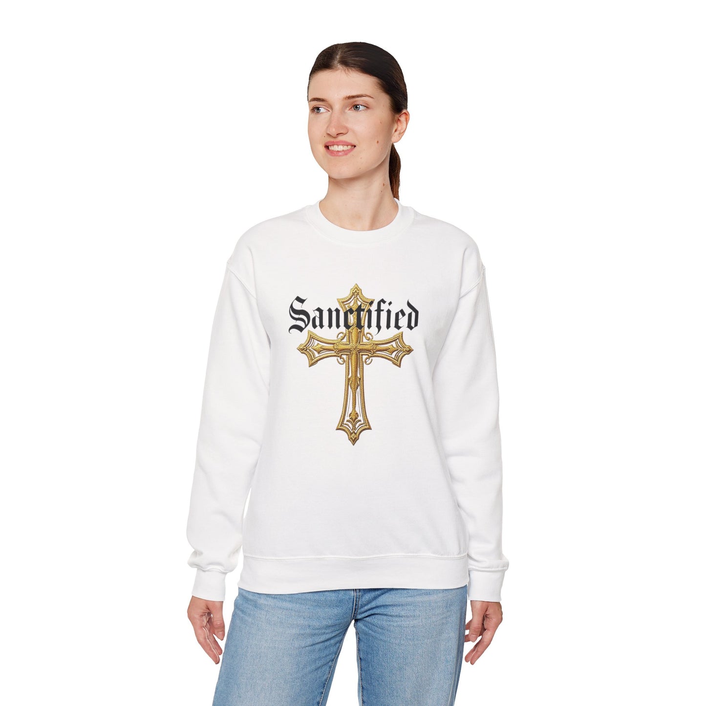 Sanctified Women's Gothic Cross Sweatshirt – Elegant Faith Wear