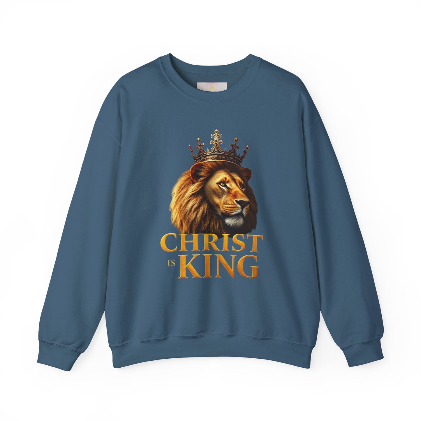 Christ is King – Men’s Christian Sweatshirt with Crowned Lion & Cross