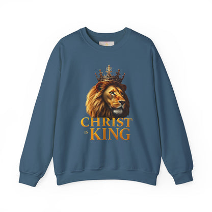 Christ is King – Men’s Christian Sweatshirt with Crowned Lion & Cross