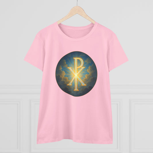 Marked by Majesty – Women’s Tee with Bold Chi Rho Emblem