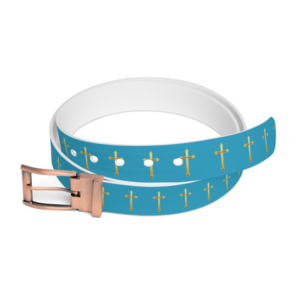 Crown of Light Belt in Turquoise – Gold Cross Pattern