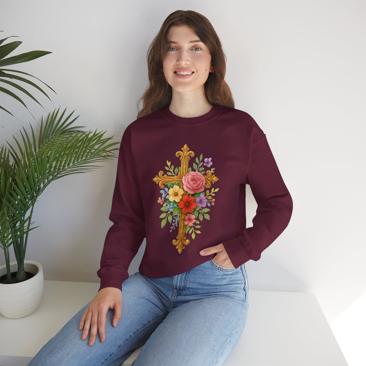 Floral Cross Women’s Sweatshirt – Grace in Full Bloom