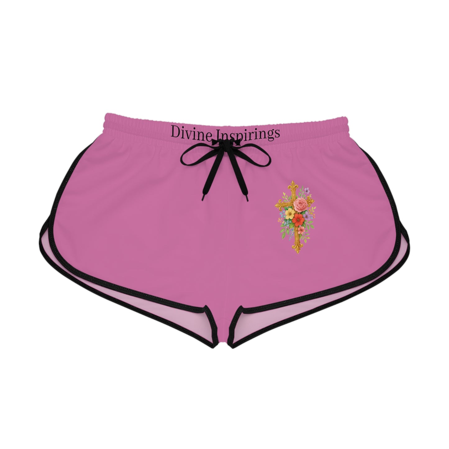 Blooming Faith Women's Shorts in Pink with Floral Cross Design