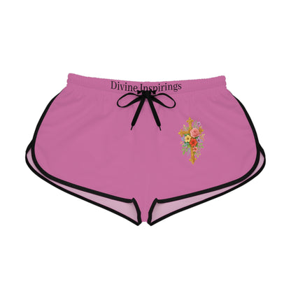 Blooming Faith Women's Shorts in Pink with Floral Cross Design