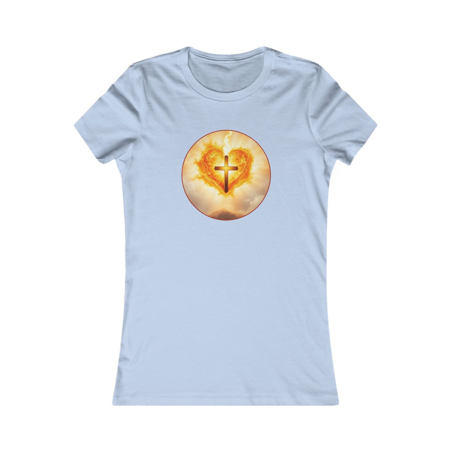 Women’s Sacred Heart Christian Tee – Flaming Heart & Cross – Everyday Faith T-Shirt