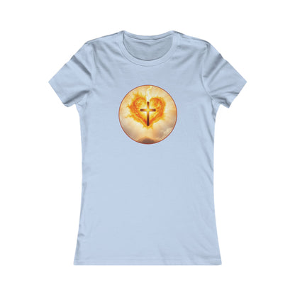 Women’s Sacred Heart Christian Tee – Flaming Heart & Cross – Everyday Faith T-Shirt
