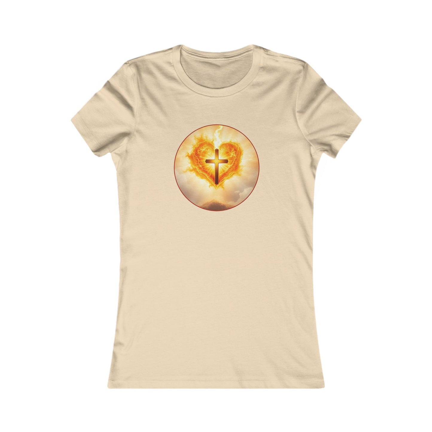 Women’s Sacred Heart Christian Tee – Flaming Heart & Cross – Everyday Faith T-Shirt