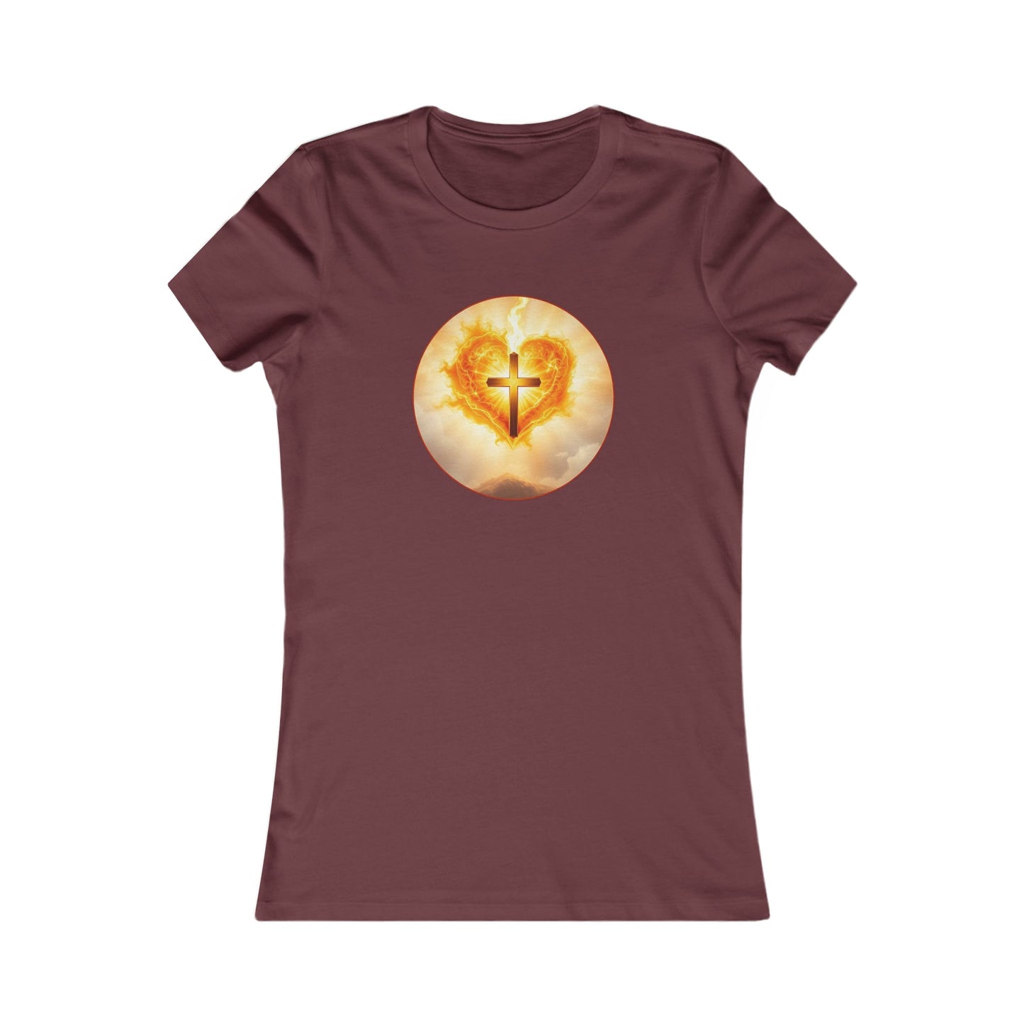 Women’s Sacred Heart Christian Tee – Flaming Heart & Cross – Everyday Faith T-Shirt