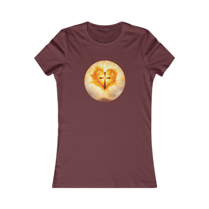 Women’s Sacred Heart Christian Tee – Flaming Heart & Cross – Everyday Faith T-Shirt