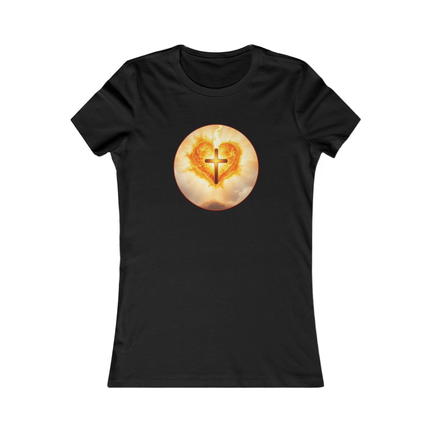 Women’s Sacred Heart Christian Tee – Flaming Heart & Cross – Everyday Faith T-Shirt