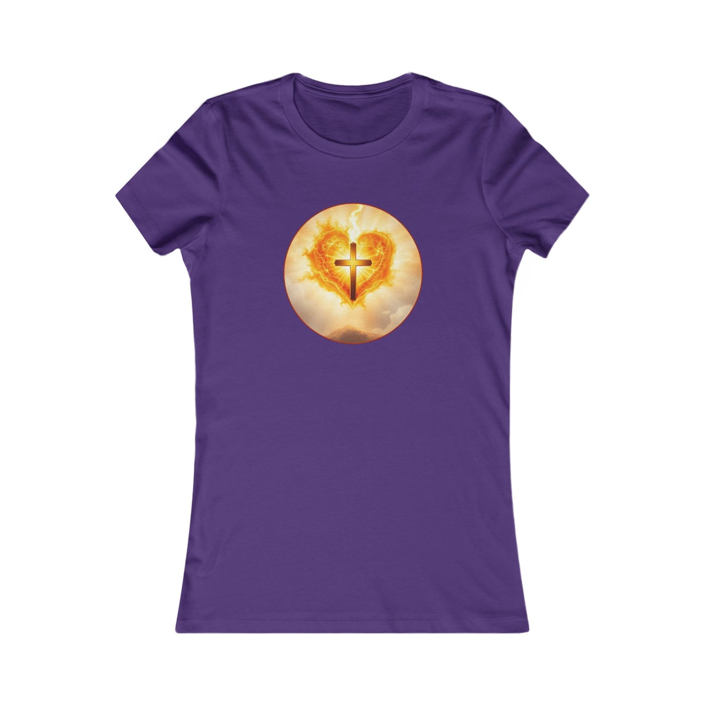 Women’s Sacred Heart Christian Tee – Flaming Heart & Cross – Everyday Faith T-Shirt