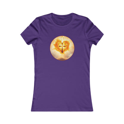Women’s Sacred Heart Christian Tee – Flaming Heart & Cross – Everyday Faith T-Shirt