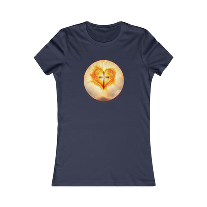 Women’s Sacred Heart Christian Tee – Flaming Heart & Cross – Everyday Faith T-Shirt