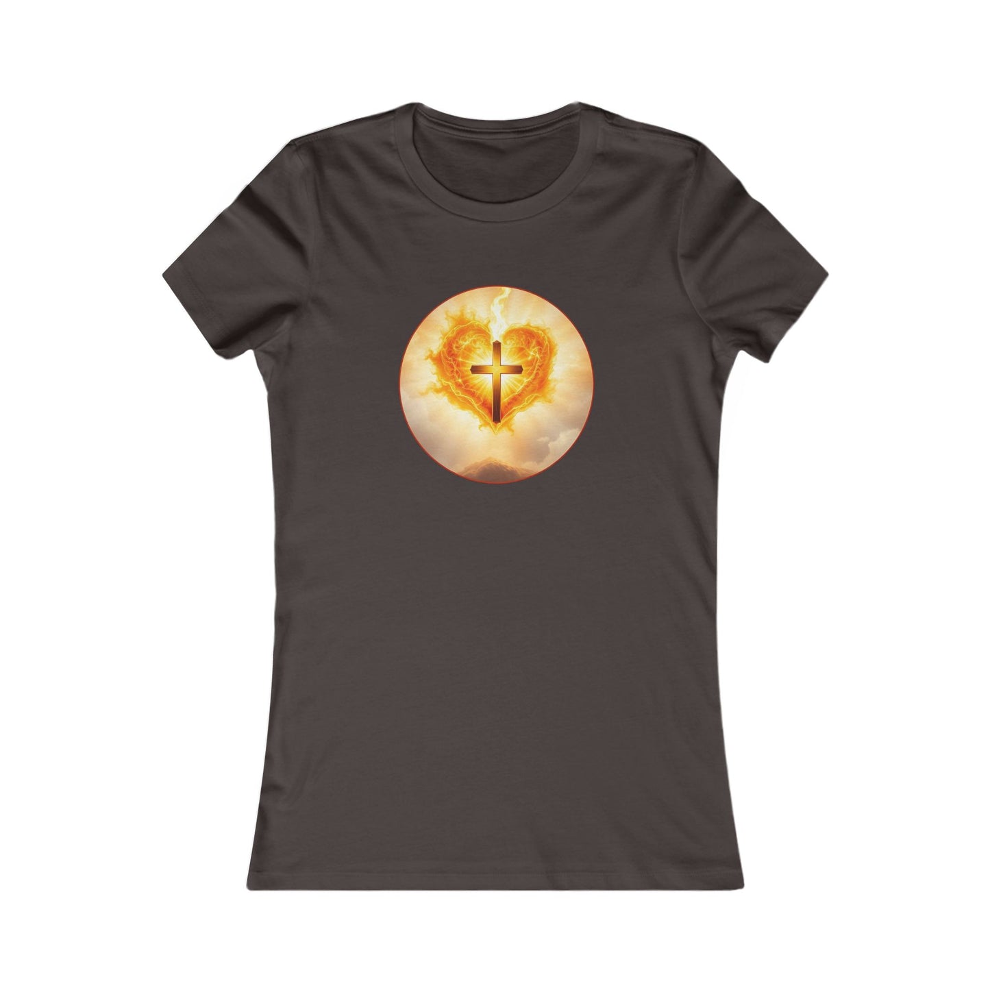 Women’s Sacred Heart Christian Tee – Flaming Heart & Cross – Everyday Faith T-Shirt