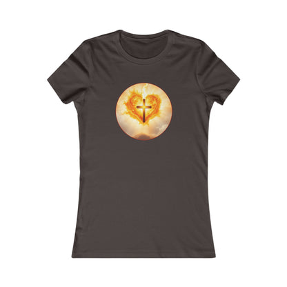 Women’s Sacred Heart Christian Tee – Flaming Heart & Cross – Everyday Faith T-Shirt