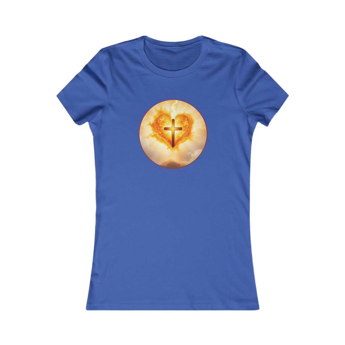 Women’s Sacred Heart Christian Tee – Flaming Heart & Cross – Everyday Faith T-Shirt