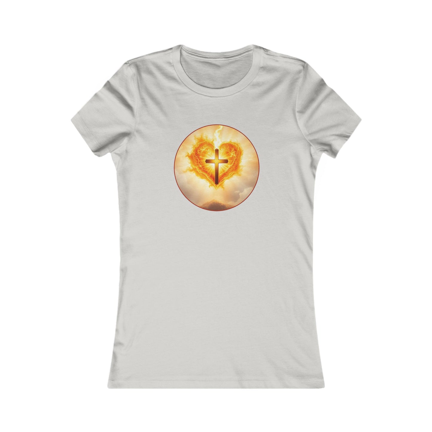 Women’s Sacred Heart Christian Tee – Flaming Heart & Cross – Everyday Faith T-Shirt