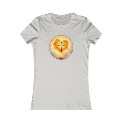 Women’s Sacred Heart Christian Tee – Flaming Heart & Cross – Everyday Faith T-Shirt