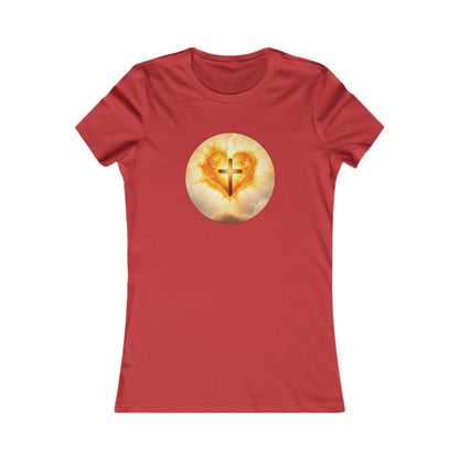 Women’s Sacred Heart Christian Tee – Flaming Heart & Cross – Everyday Faith T-Shirt