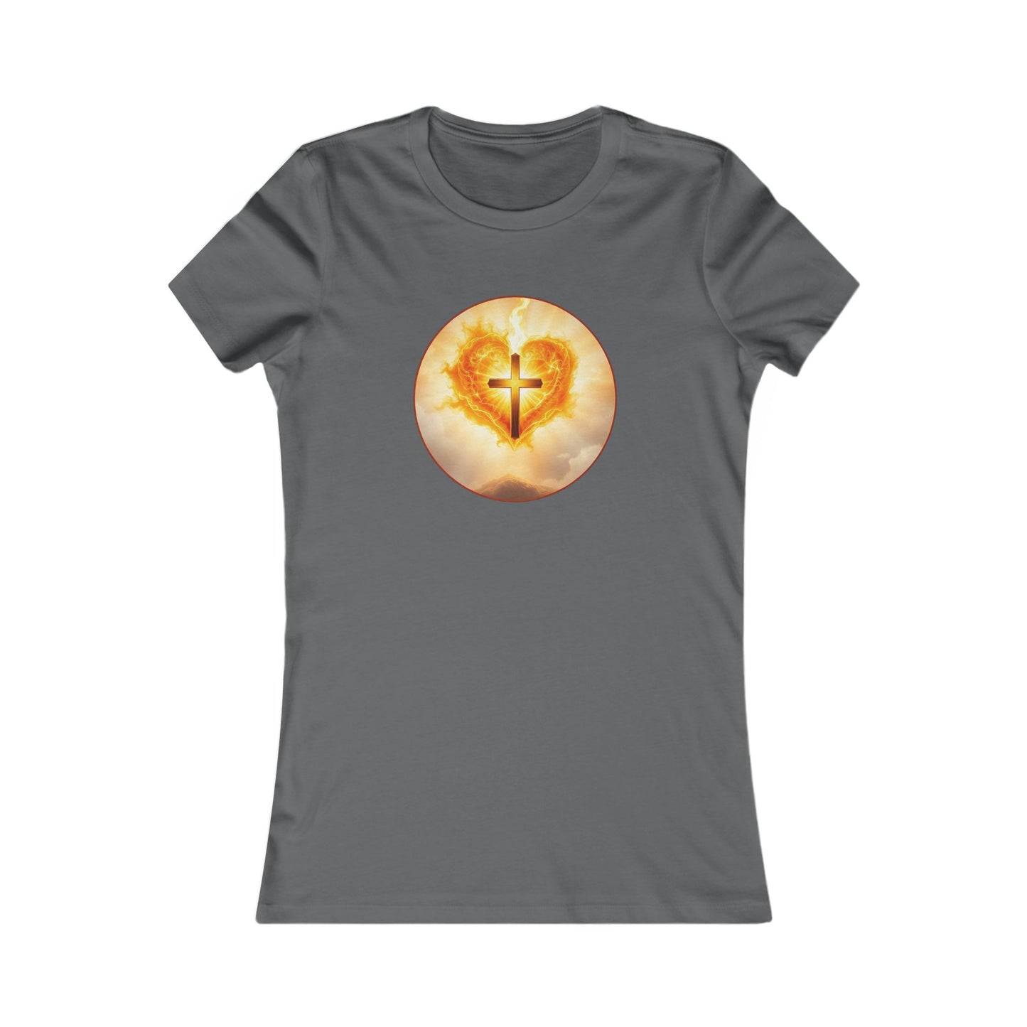 Women’s Sacred Heart Christian Tee – Flaming Heart & Cross – Everyday Faith T-Shirt