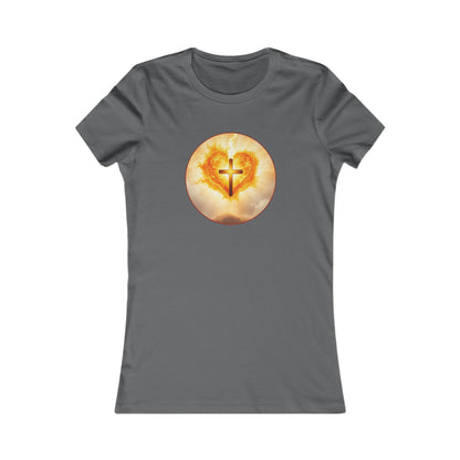 Women’s Sacred Heart Christian Tee – Flaming Heart & Cross – Everyday Faith T-Shirt