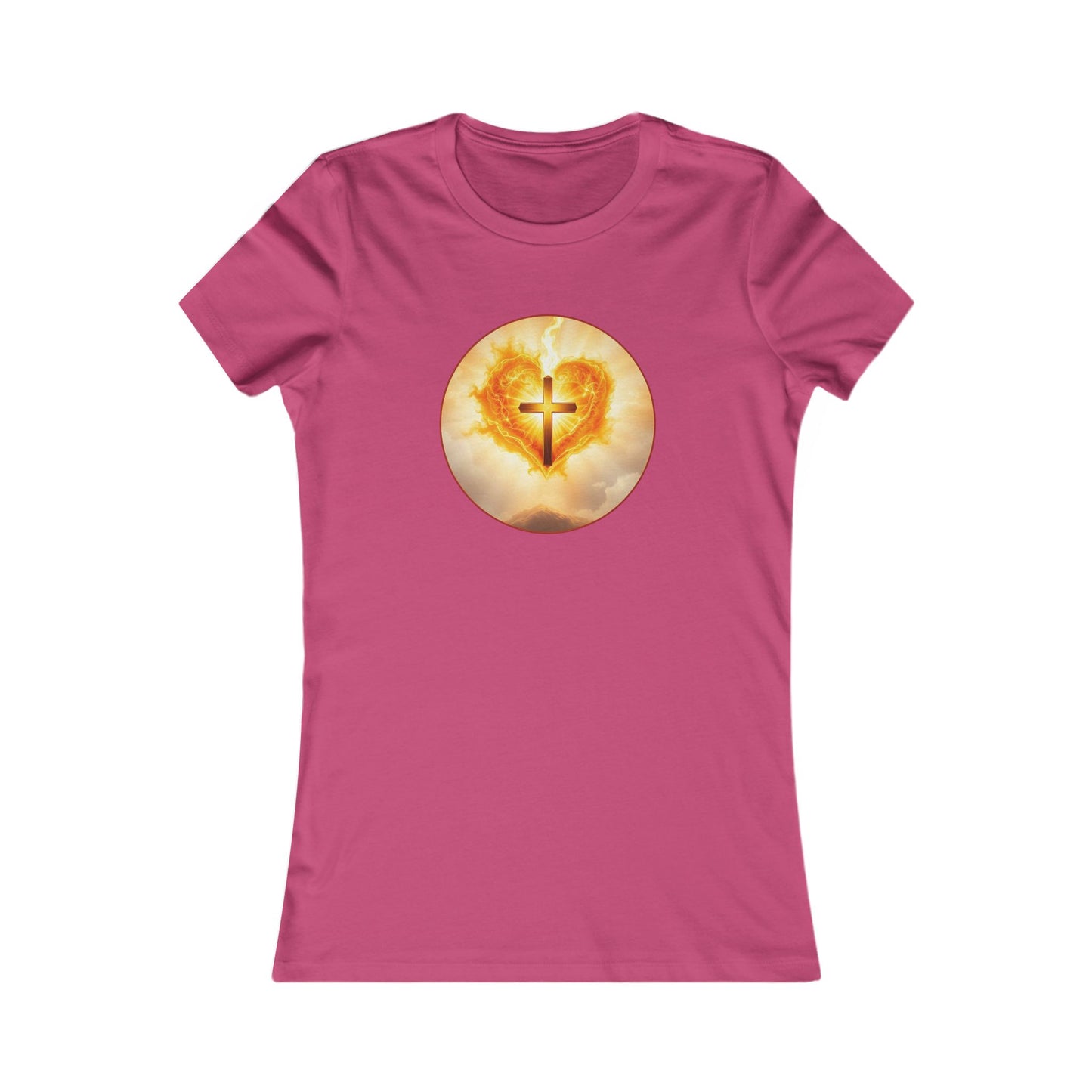 Women’s Sacred Heart Christian Tee – Flaming Heart & Cross – Everyday Faith T-Shirt