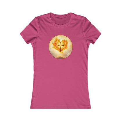 Women’s Sacred Heart Christian Tee – Flaming Heart & Cross – Everyday Faith T-Shirt