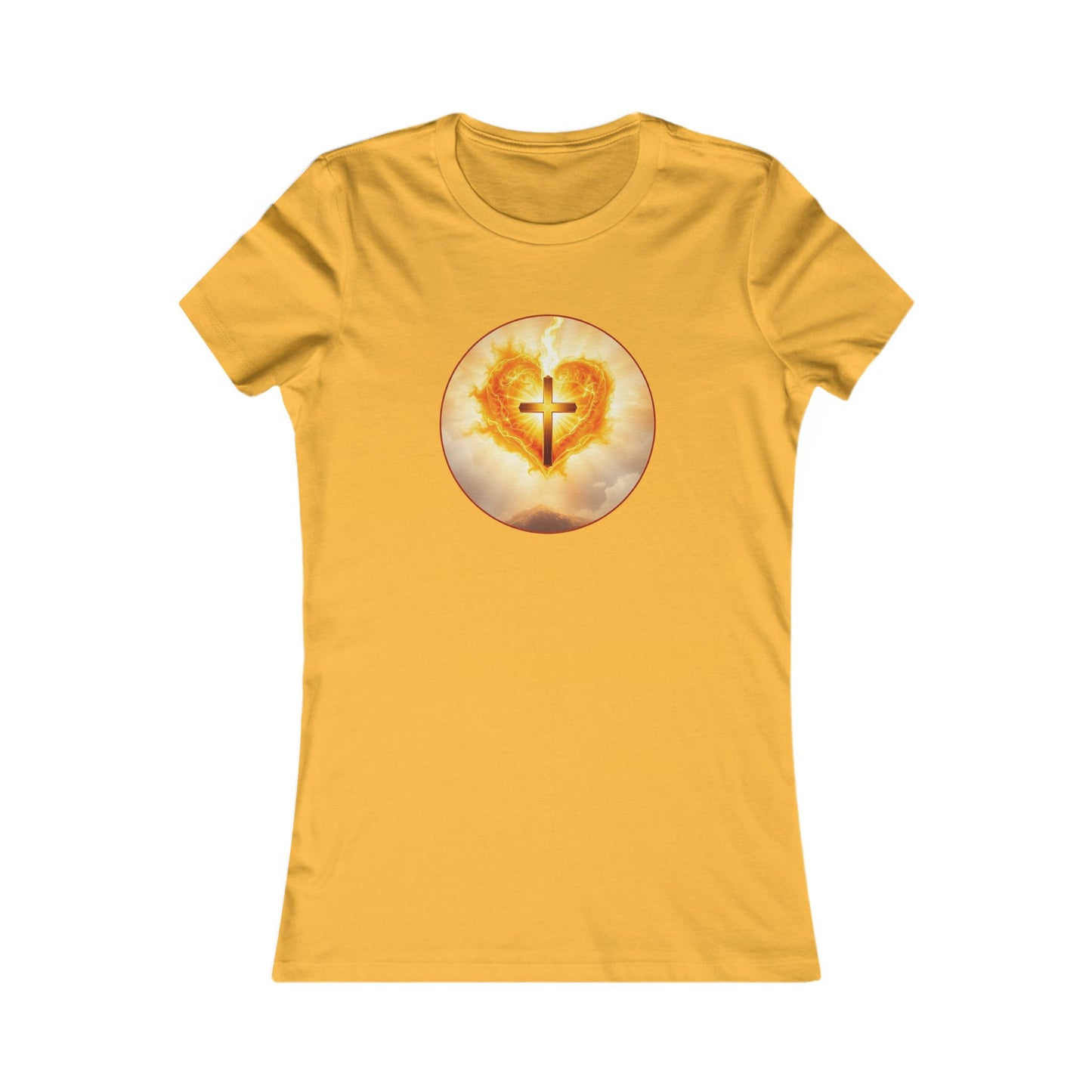 Women’s Sacred Heart Christian Tee – Flaming Heart & Cross – Everyday Faith T-Shirt