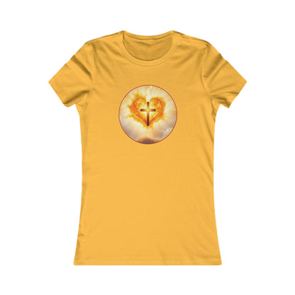 Women’s Sacred Heart Christian Tee – Flaming Heart & Cross – Everyday Faith T-Shirt