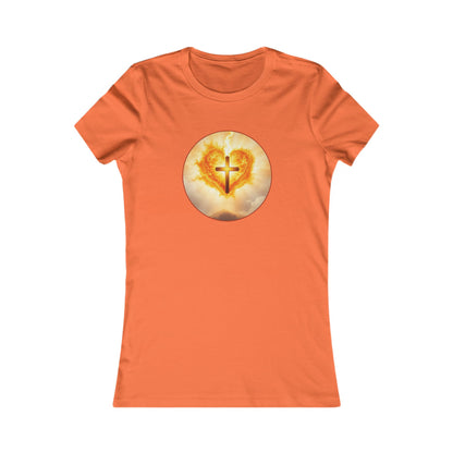 Women’s Sacred Heart Christian Tee – Flaming Heart & Cross – Everyday Faith T-Shirt