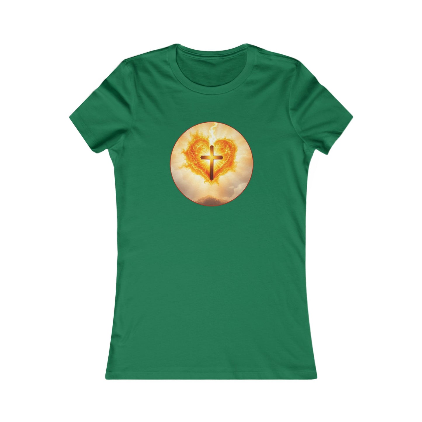 Women’s Sacred Heart Christian Tee – Flaming Heart & Cross – Everyday Faith T-Shirt