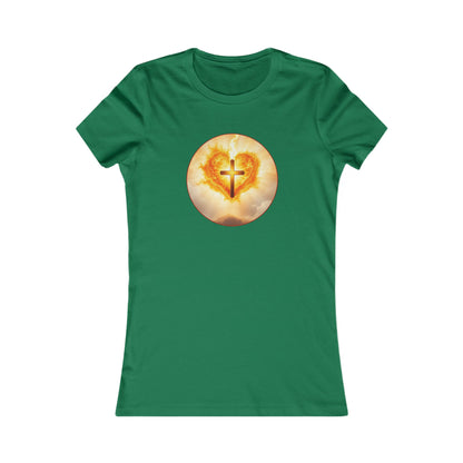 Women’s Sacred Heart Christian Tee – Flaming Heart & Cross – Everyday Faith T-Shirt