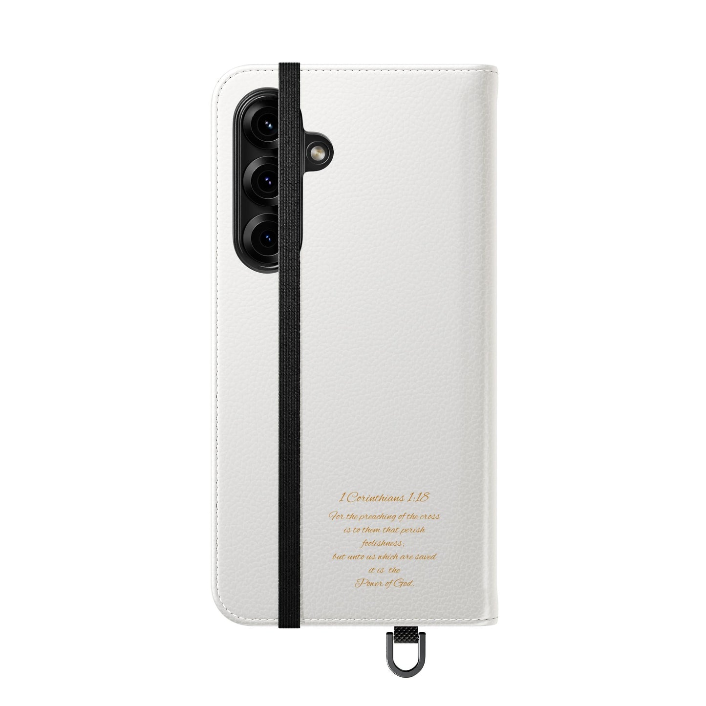 White with Gold Cross & 1 Corinthians 1:18 - Samsung Flip/Wallet Phone Case