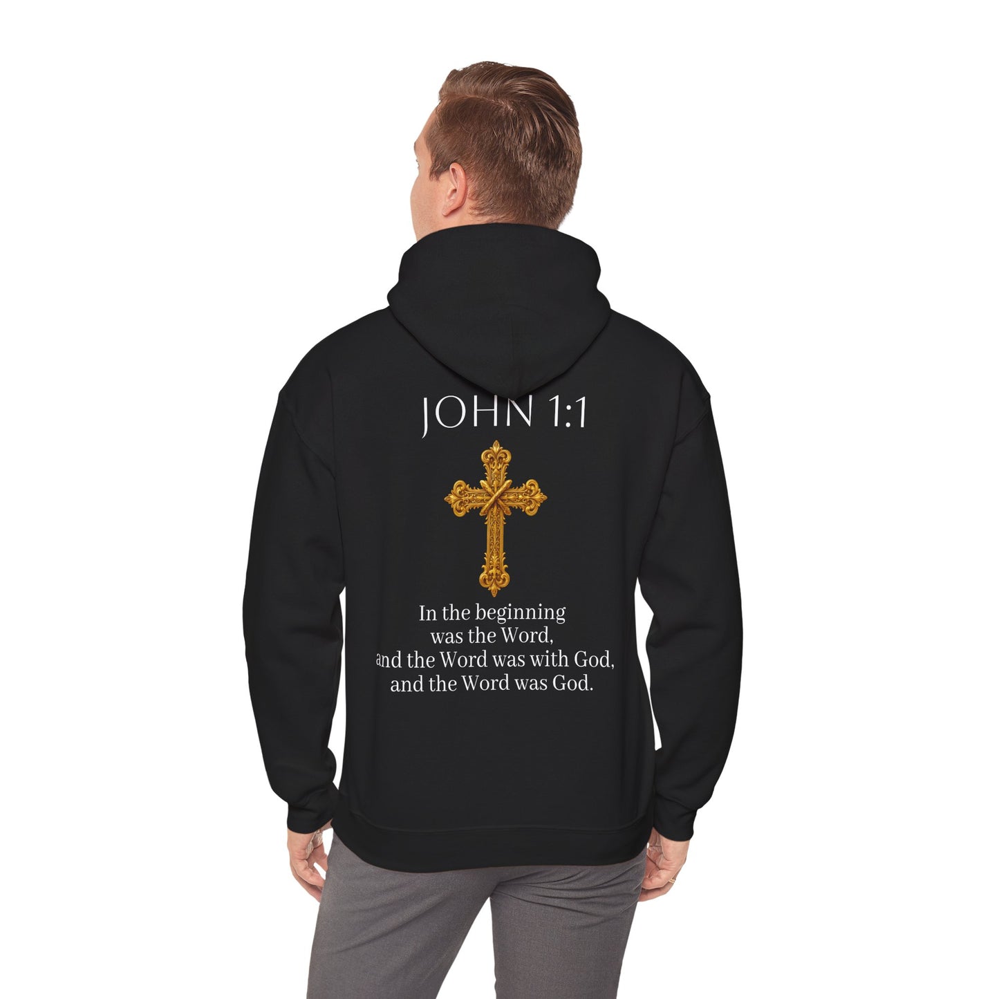 “The Word Eternal” – Men’s Christian Hoodie with White Lettering (John 1:1)
