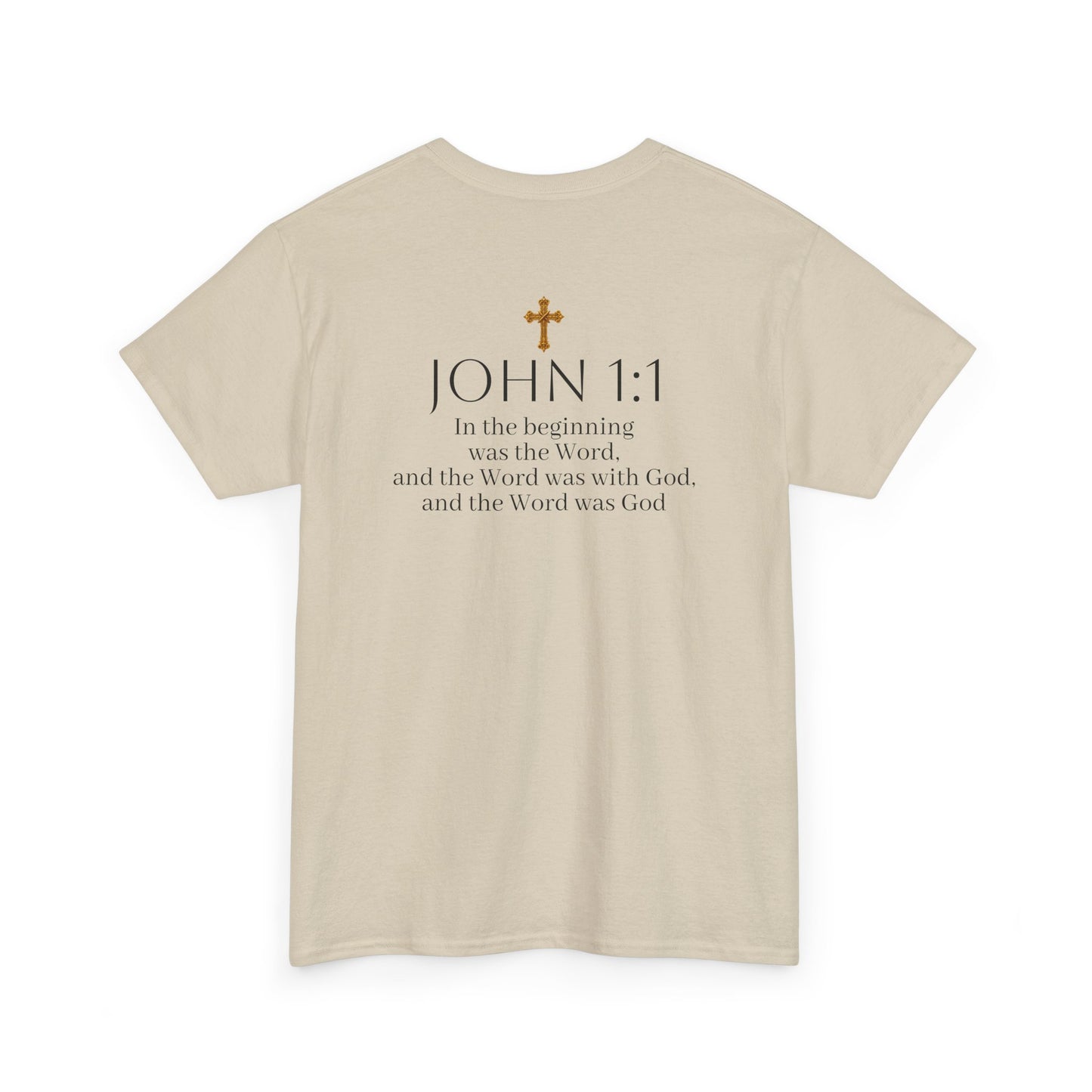 “The Word Eternal” – Men’s Christian Tee with Bold Dark Lettering (John 1:1)