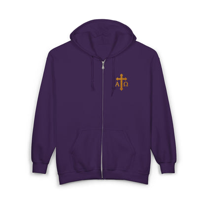 Men’s Alpha & Omega Zip-Up Hoodie – Spiritual Strength & Comfort