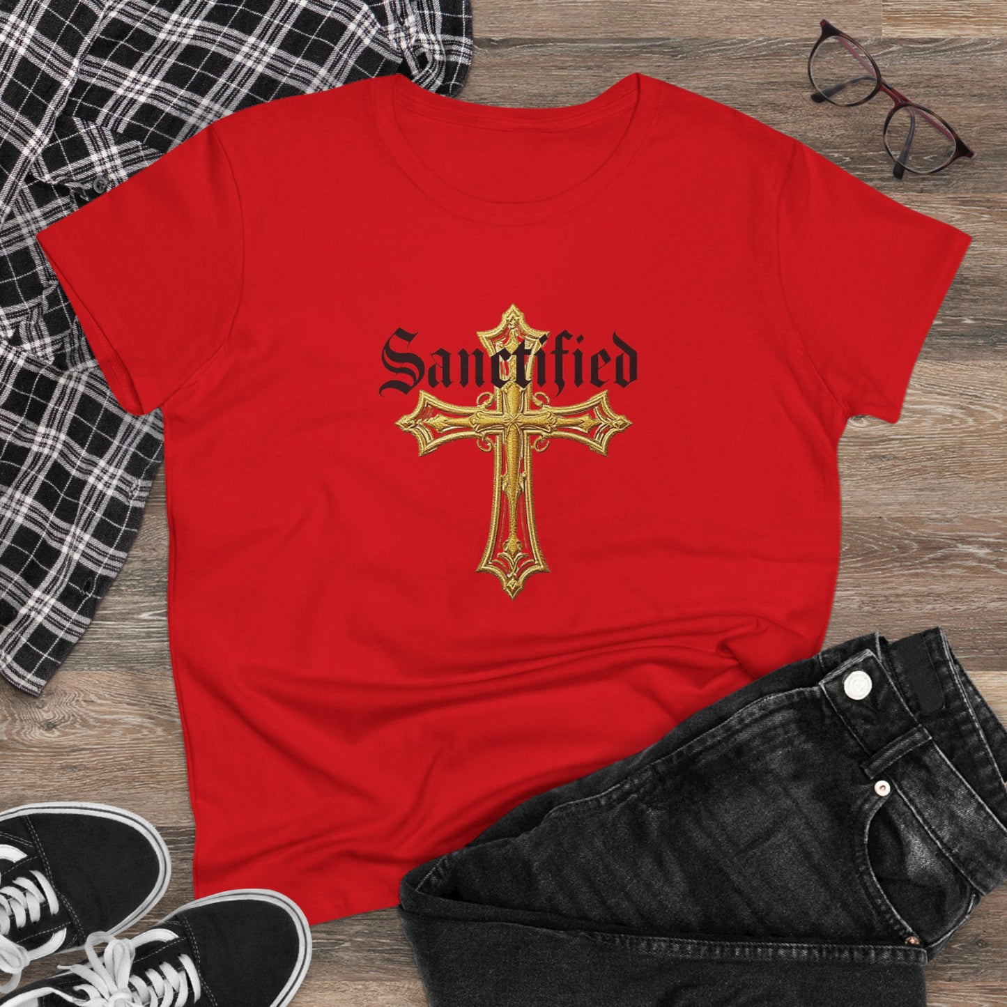 Sanctified Women's Gothic Cross T-Shirt – Faith in Bold Style