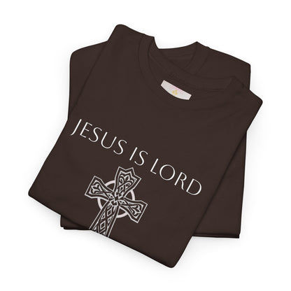 Jesus Is Lord – Romans 10:9 Men’s Bold Faith Tee (White Lettering)