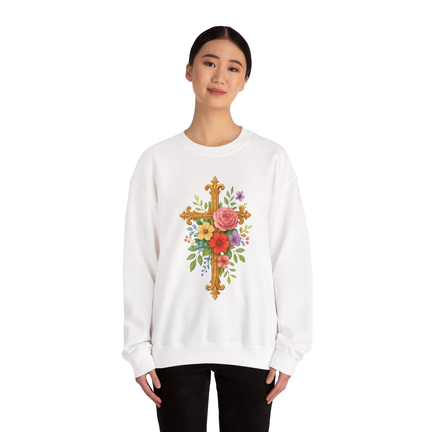 Floral Cross Women’s Sweatshirt – Grace in Full Bloom
