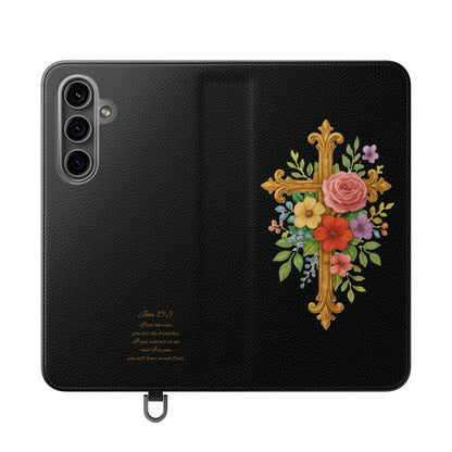 Floral Cross Wallet (black) Case for Samsung– Faith in Bloom