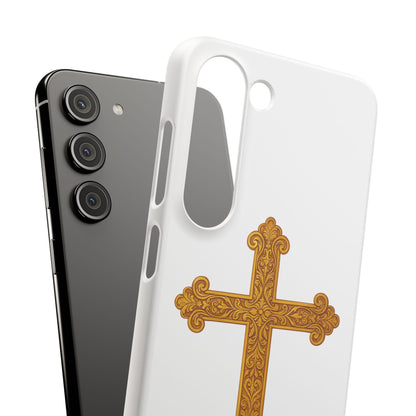White Samsung Snap Case – Gold Cross Design