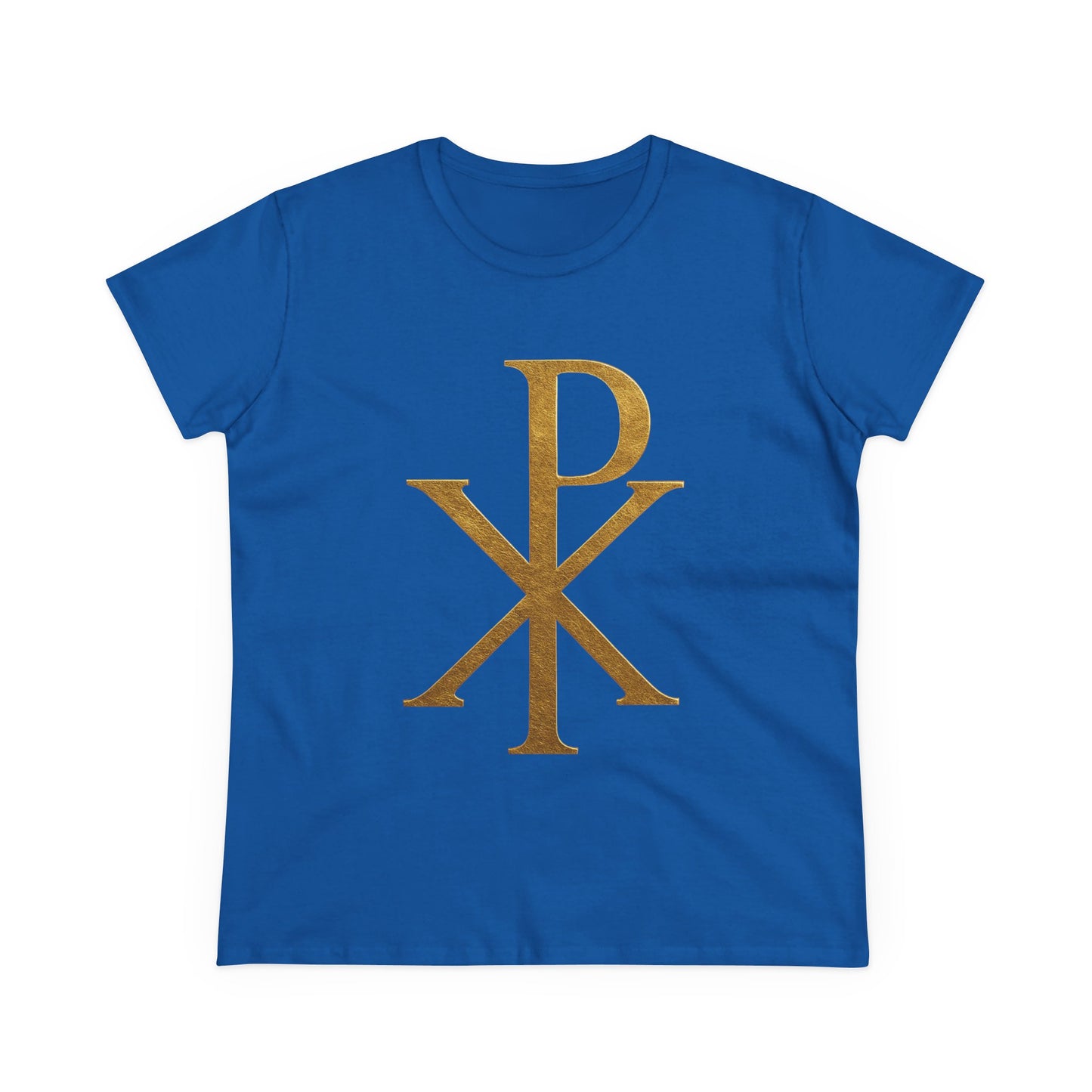 Radiant Redeemer – Women’s Gold Chi Rho Christian Tee