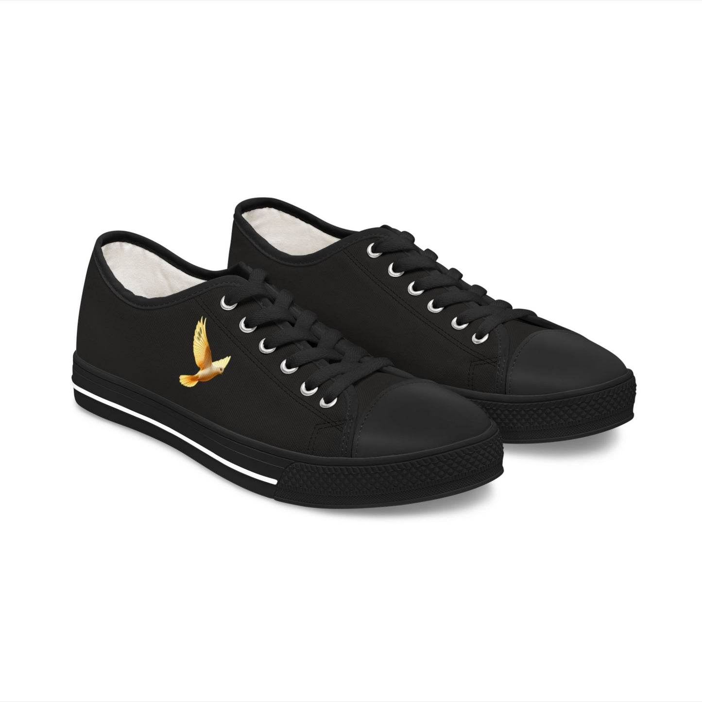 Wings of Peace – Women’s Low-Cut Canvas Shoes in Black with Dove Design