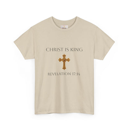Victory of the Lamb Men’s Christian Tee – Christ is King (Revelation 17:14) (Dark Lettering)