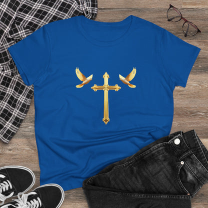 Flight of Grace – Gold Cross & Doves Tee