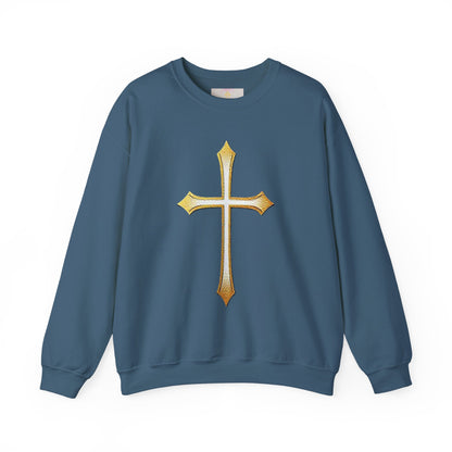 Men’s Gold Cross Sweatshirt – Bold Christian Faith Apparel