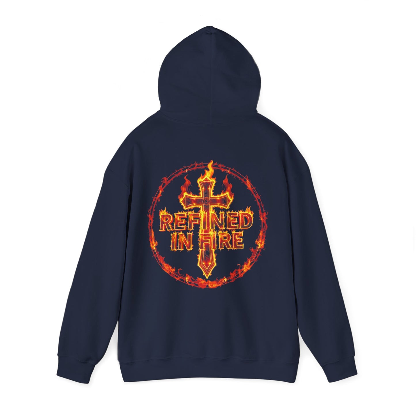 Men’s “Refined in Fire” Christian Hoodie – Flame Design Faith Pullover