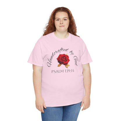 Handcrafted by God (Rose) - Woman's Christian T-Shirt (Dark Lettering)