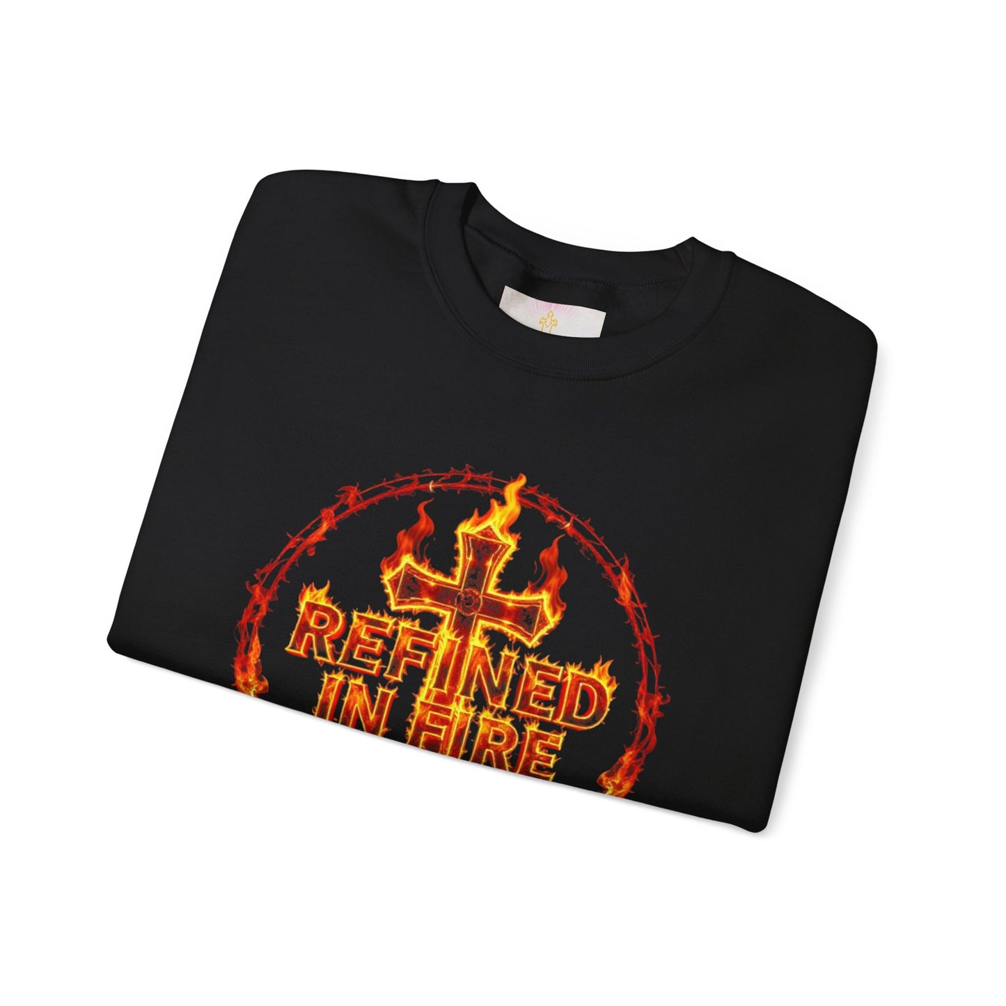 Men’s “Refined in Fire” Christian Sweatshirt – Bold Flame Design Pullover